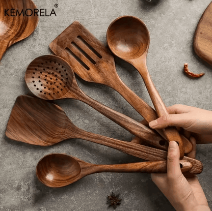 Thailand Teak Wooden Cooking Utensils Set 5-Piece Natural Wooden Kitchen Tools