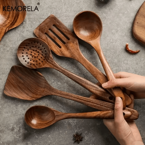 Thailand Teak Wooden Cooking Utensils Set 5-Piece Natural Wooden Kitchen Tools