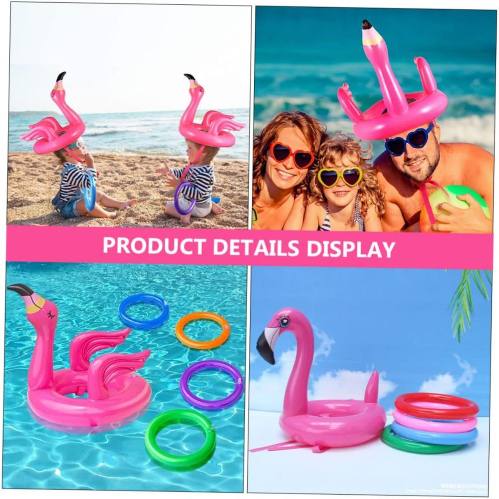 Pink Inflatable Flamingo Ring Toss Game – Fun Party Toy for Kids with Random Color Rings
