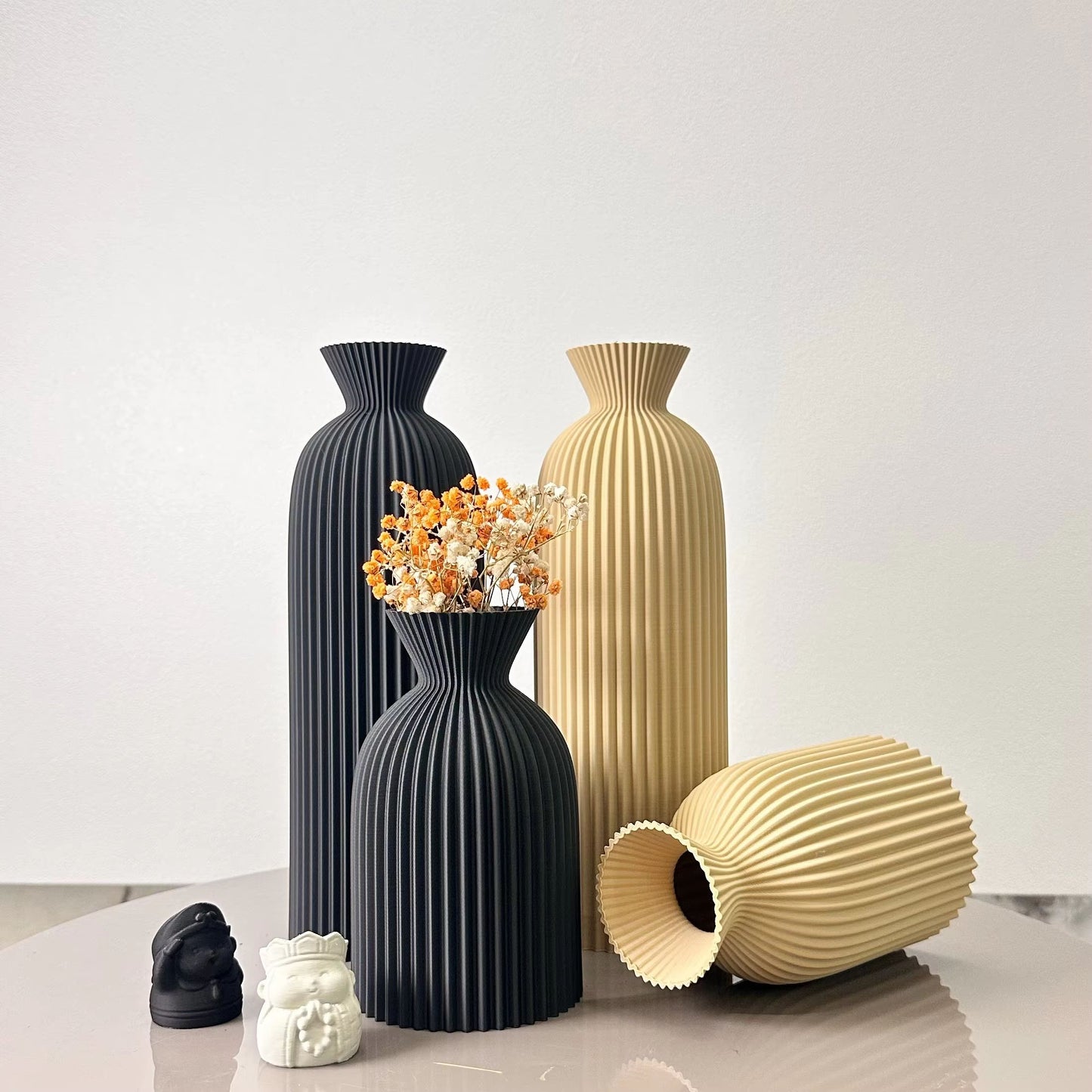 2-Piece Wavy Pattern Art Dry Vases Decorative Home Desktop Ornament