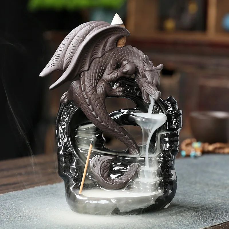 Vintage Dragon Smoke Waterfall Incense Holder – Ceramic Backflow Aromatherapy Tabletop Decor