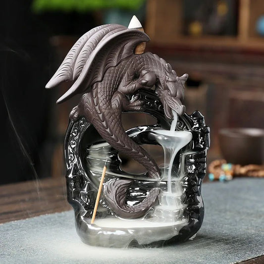 Vintage Dragon Smoke Waterfall Incense Holder – Ceramic Backflow Aromatherapy Tabletop Decor