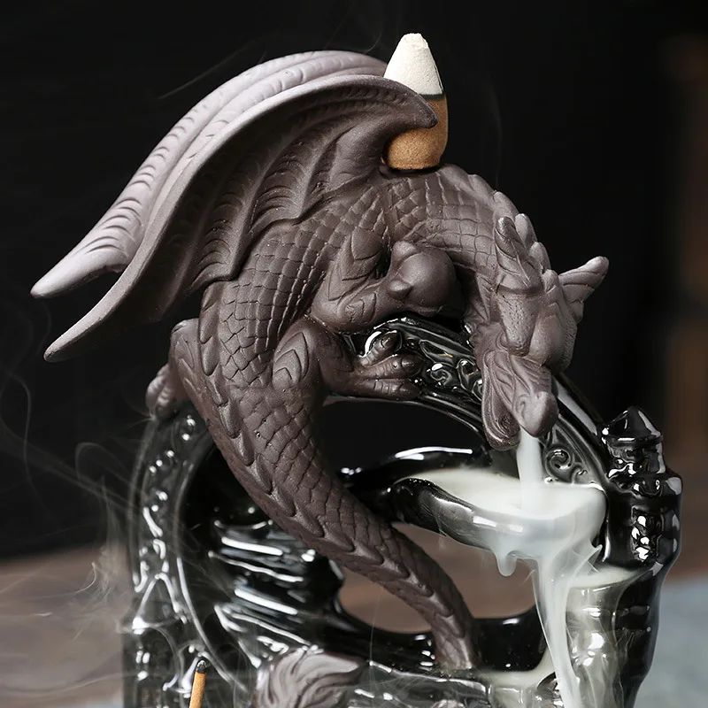Vintage Dragon Smoke Waterfall Incense Holder – Ceramic Backflow Aromatherapy Tabletop Decor