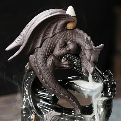 Vintage Dragon Smoke Waterfall Incense Holder – Ceramic Backflow Aromatherapy Tabletop Decor
