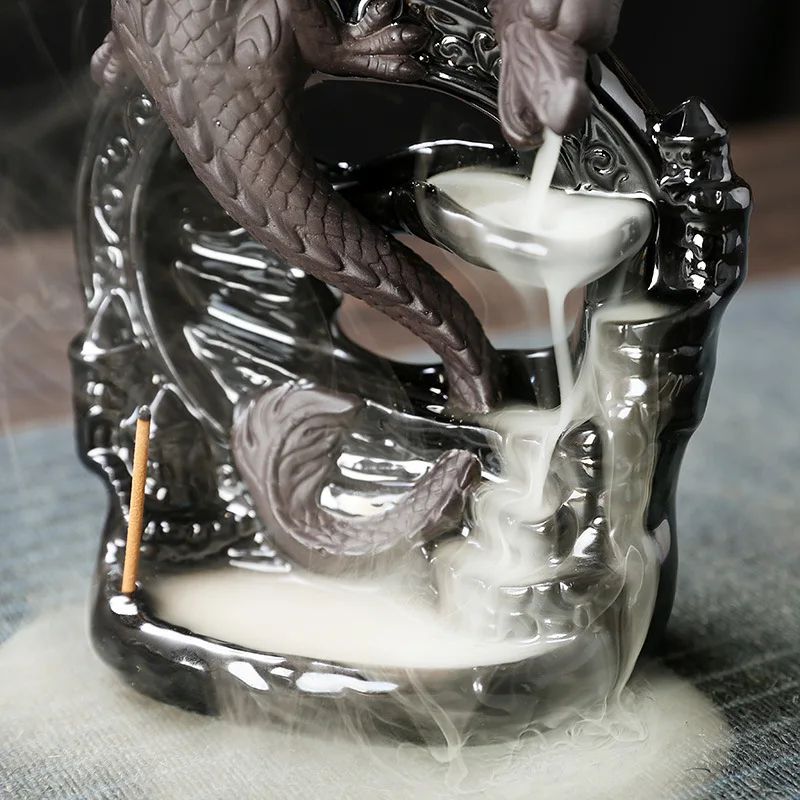 Vintage Dragon Smoke Waterfall Incense Holder – Ceramic Backflow Aromatherapy Tabletop Decor