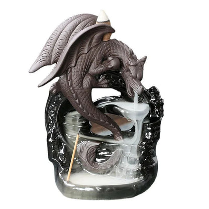 Vintage Dragon Smoke Waterfall Incense Holder – Ceramic Backflow Aromatherapy Tabletop Decor