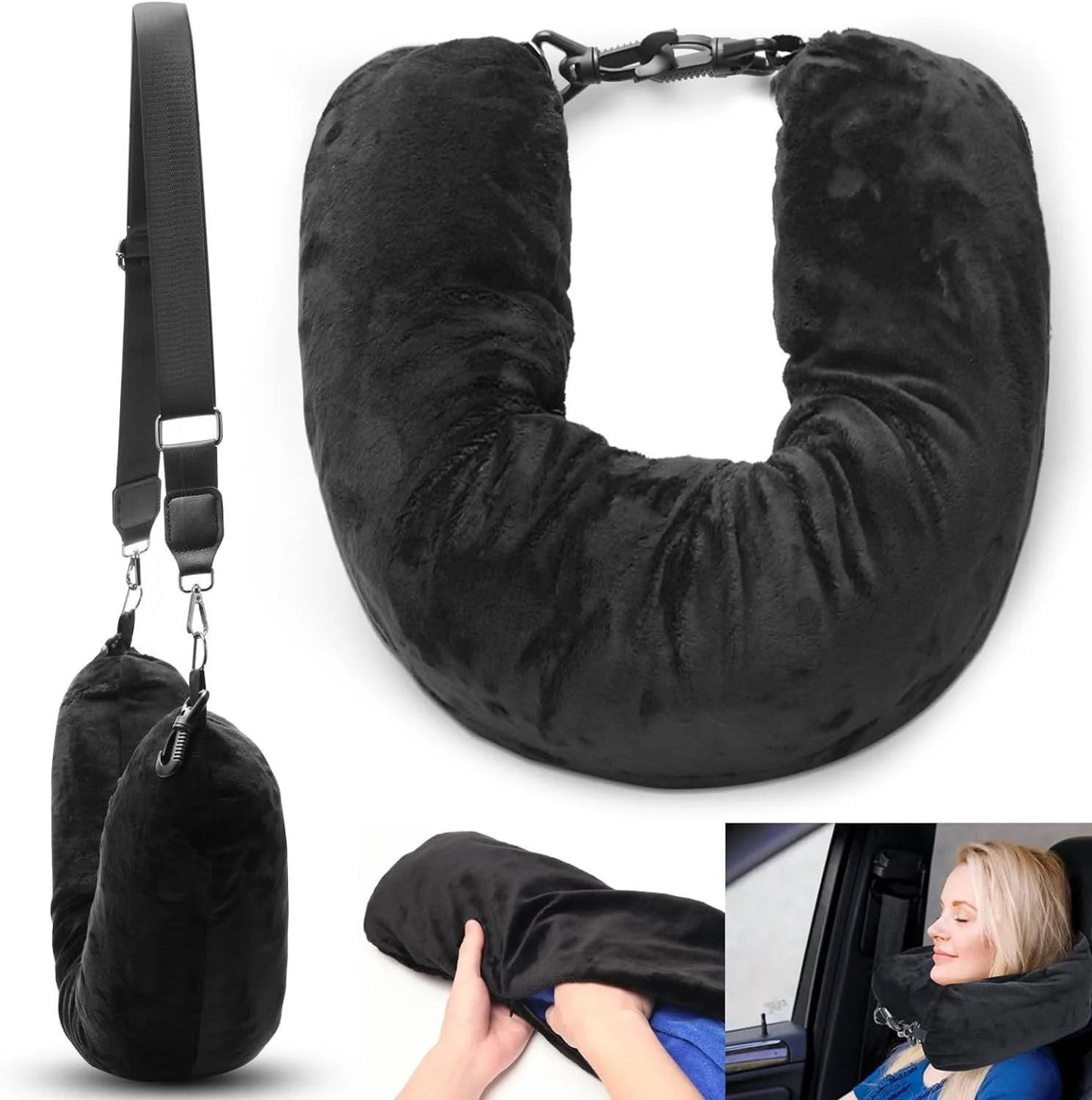 Refillable Travel Neck Pillowcase Storage Bag Adjustable U-Shaped Cervical Support for Airplane Car Home Washable