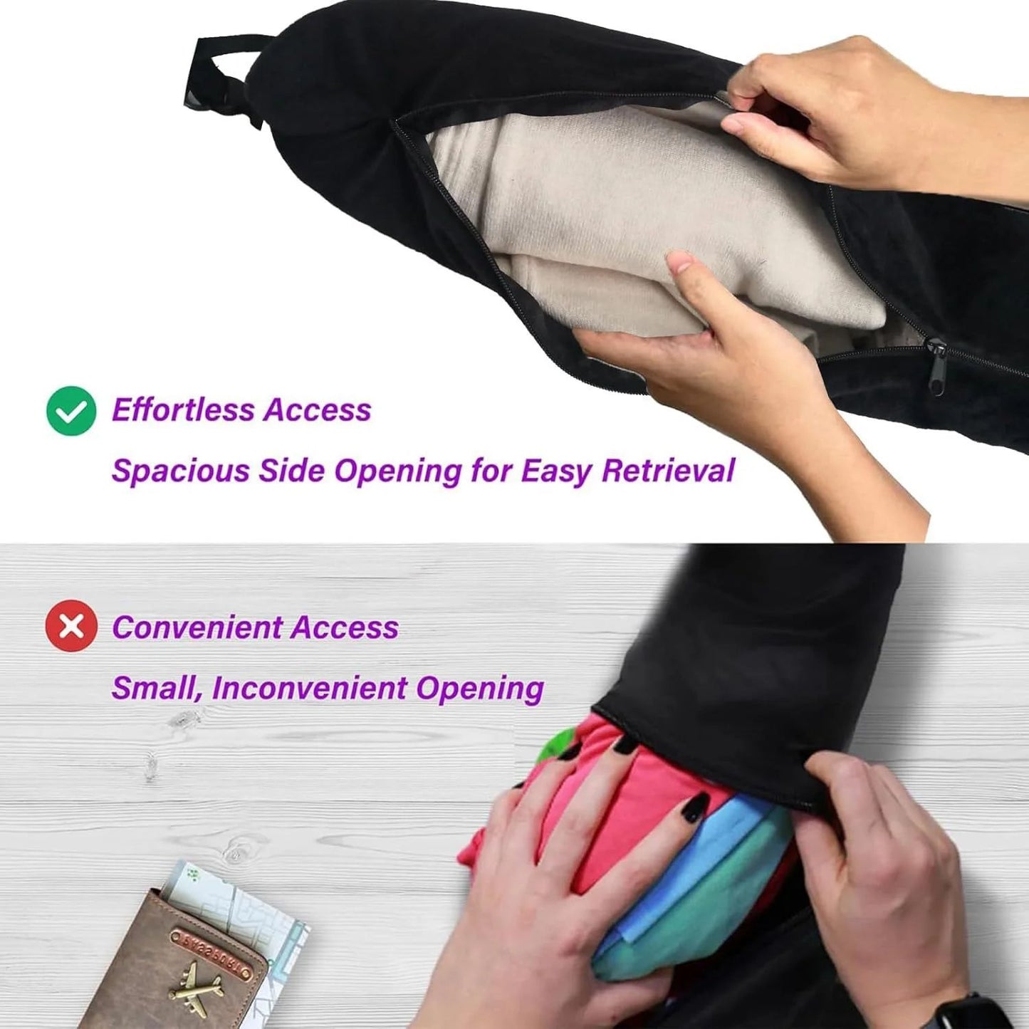 Refillable Travel Neck Pillowcase Storage Bag Adjustable U-Shaped Cervical Support for Airplane Car Home Washable