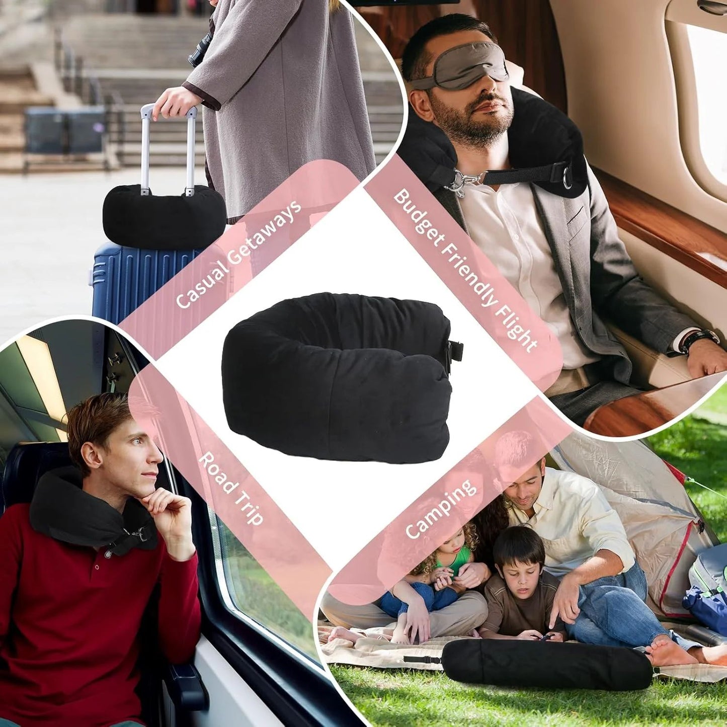 Refillable Travel Neck Pillowcase Storage Bag Adjustable U-Shaped Cervical Support for Airplane Car Home Washable