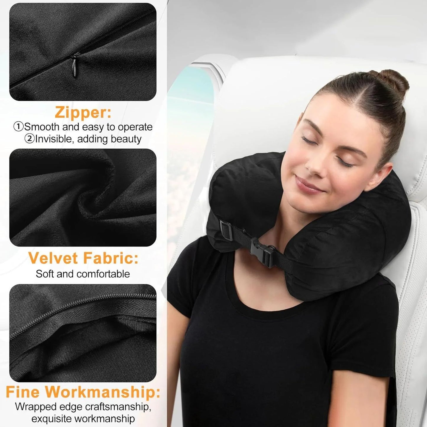 Refillable Travel Neck Pillowcase Storage Bag Adjustable U-Shaped Cervical Support for Airplane Car Home Washable