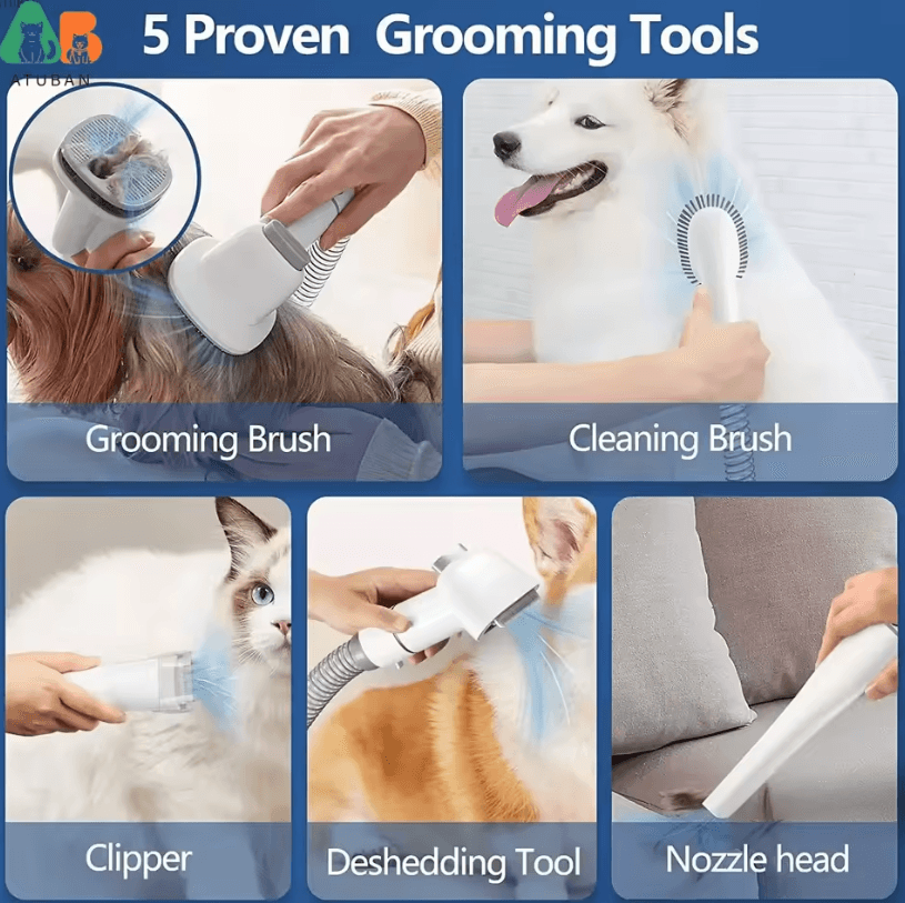 ATUBAN Pet Grooming Vacuum and Dog Hair Removal Kit – 2.3L Large Capacity Brush Vacuum for Pets