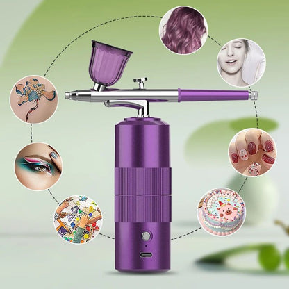 Portable Nano Oxygen High Pressure Spray Gun Kit USB Rechargeable Oil-Free Micro Compressor for Nail Art Cake Tattoo