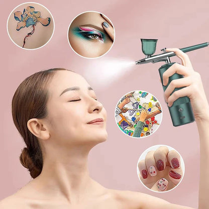 Portable Nano Oxygen High Pressure Spray Gun Kit USB Rechargeable Oil-Free Micro Compressor for Nail Art Cake Tattoo