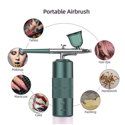 Portable Nano Oxygen High Pressure Spray Gun Kit USB Rechargeable Oil-Free Micro Compressor for Nail Art Cake Tattoo