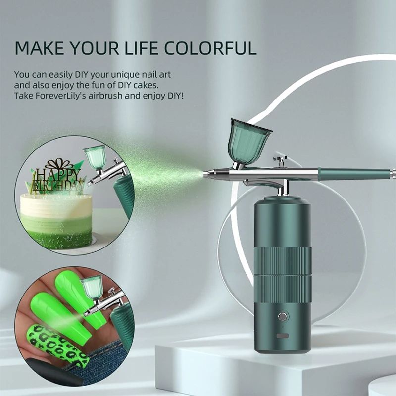 Portable Nano Oxygen High Pressure Spray Gun Kit USB Rechargeable Oil-Free Micro Compressor for Nail Art Cake Tattoo