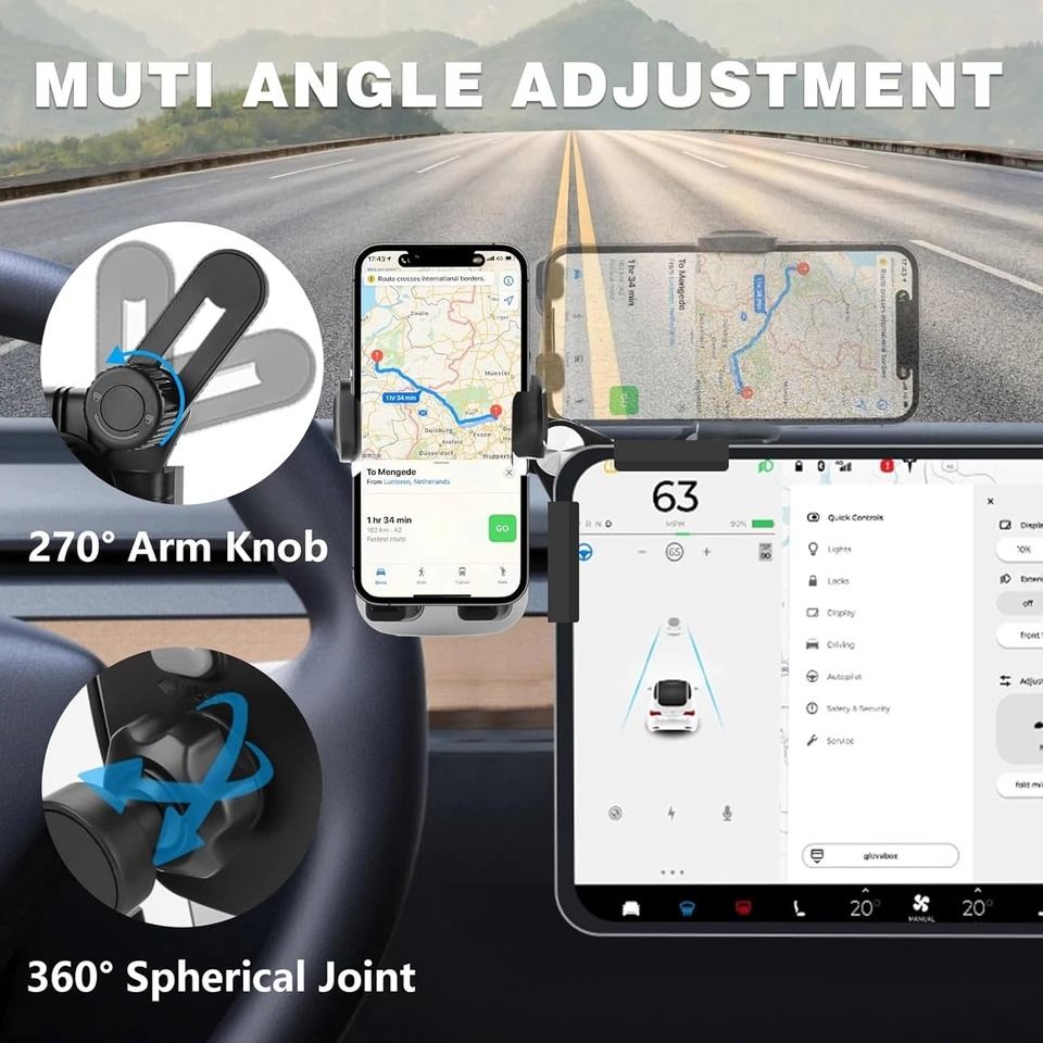 Tesla Screen Phone Mount Adjustable Clip Holder for Model 3 Y and Cybertruck