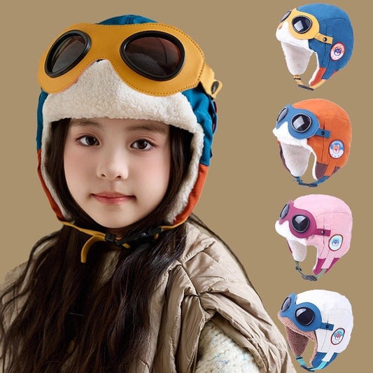 Windproof autumn winter children's pilot hat, ear protection with plush, warmth winter outdoor for children