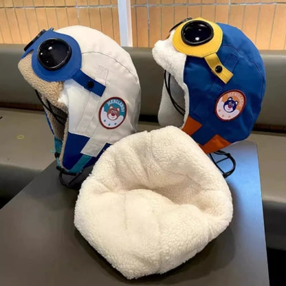 Windproof autumn winter children's pilot hat, ear protection with plush, warmth winter outdoor for children