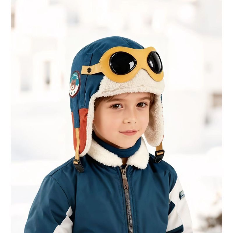 Windproof autumn winter children's pilot hat, ear protection with plush, warmth winter outdoor for children