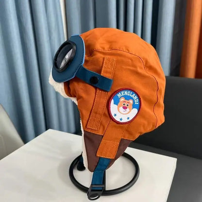 Windproof autumn winter children's pilot hat, ear protection with plush, warmth winter outdoor for children