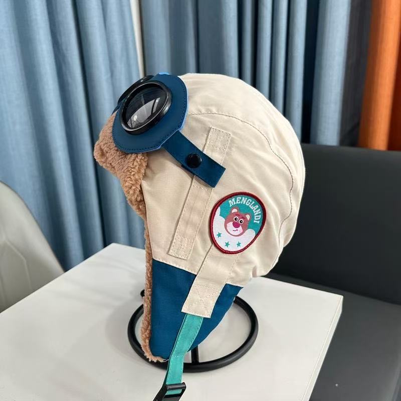 Windproof autumn winter children's pilot hat, ear protection with plush, warmth winter outdoor for children