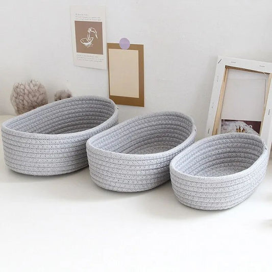 Hand Woven Cotton Rope Storage Basket Boat Shaped Organizer Bin for Toys Cosmetics Office Supplies Laundry Home Decor