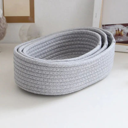 Hand Woven Cotton Rope Storage Basket Boat Shaped Organizer Bin for Toys Cosmetics Office Supplies Laundry Home Decor