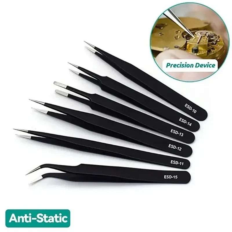 6-Piece Precision Anti-Static Tweezers Set