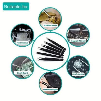 6-Piece Precision Anti-Static Tweezers Set