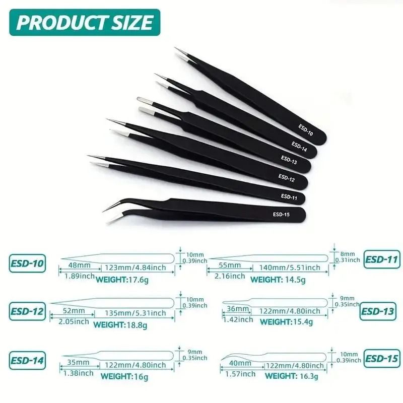 6-Piece Precision Anti-Static Tweezers Set