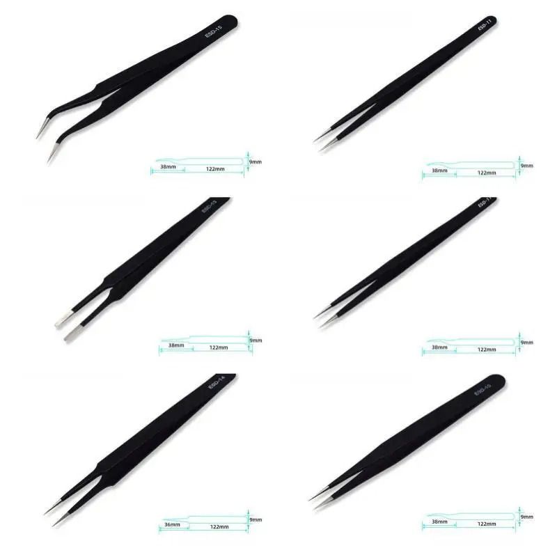 6-Piece Precision Anti-Static Tweezers Set