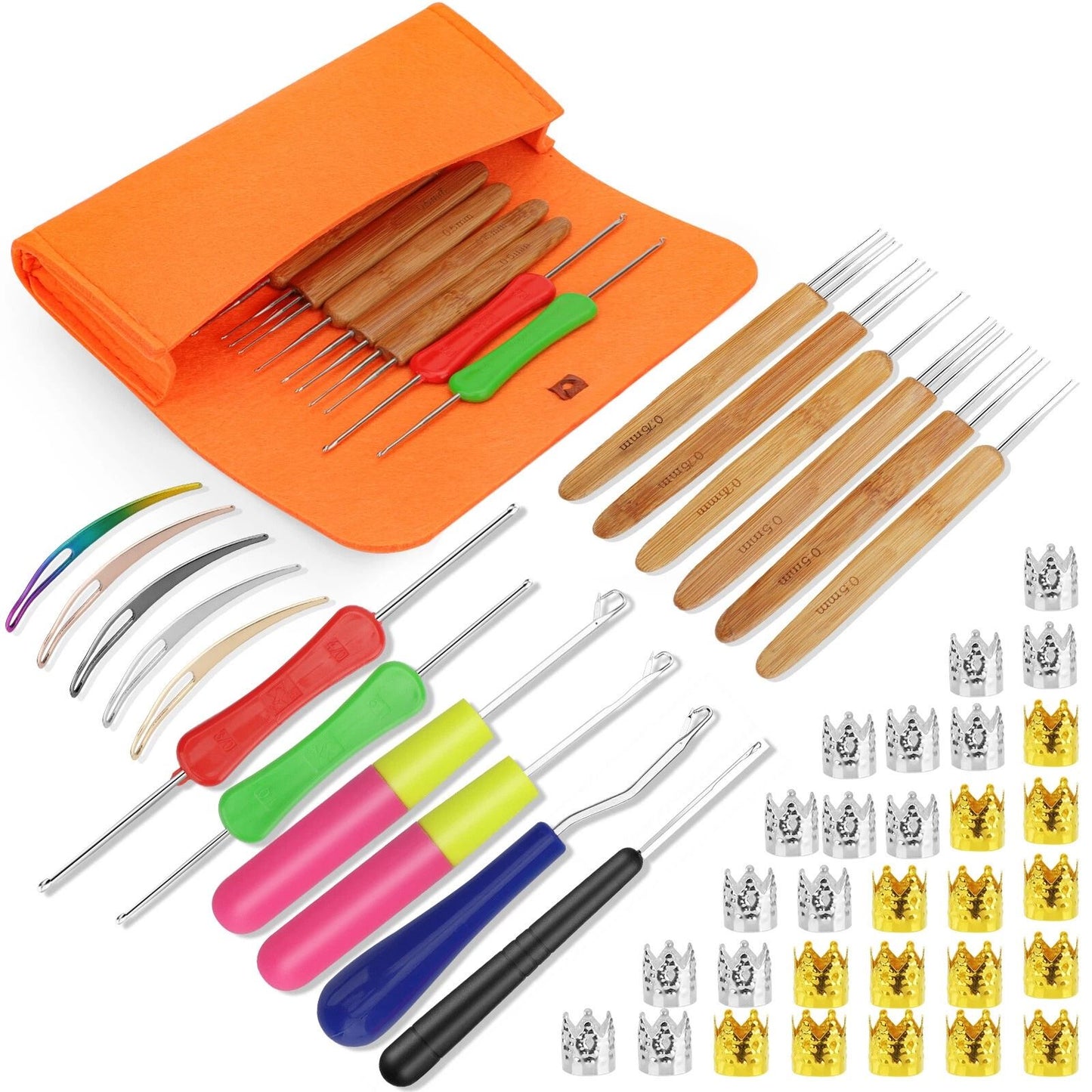 Dreadlock Crochet Hook Tool Set with Bamboo Handle, for Hair Braiding, Bent Latch Crochet Needle & Dreadlocks