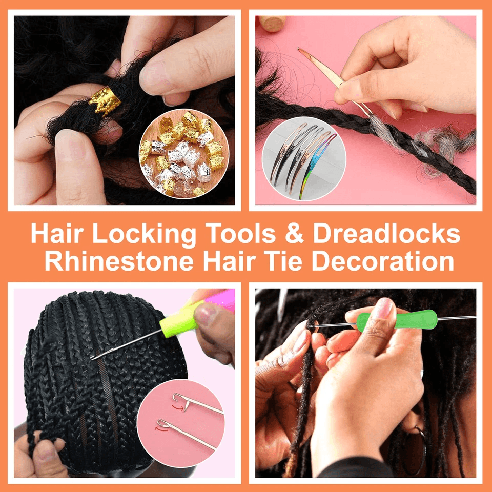 Dreadlock Crochet Hook Tool Set with Bamboo Handle, for Hair Braiding, Bent Latch Crochet Needle & Dreadlocks