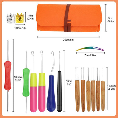 Dreadlock Crochet Hook Tool Set with Bamboo Handle, for Hair Braiding, Bent Latch Crochet Needle & Dreadlocks
