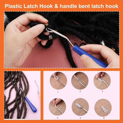 Dreadlock Crochet Hook Tool Set with Bamboo Handle, for Hair Braiding, Bent Latch Crochet Needle & Dreadlocks