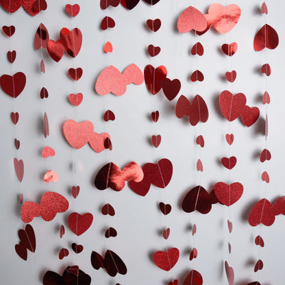 Glitter Paper Banner Wedding Red Heart Garland, Love Streamer for Birthday Parties, Home Hanging Decoration