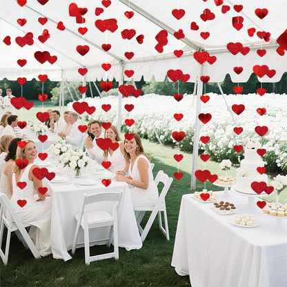 Glitter Paper Banner Wedding Red Heart Garland, Love Streamer for Birthday Parties, Home Hanging Decoration