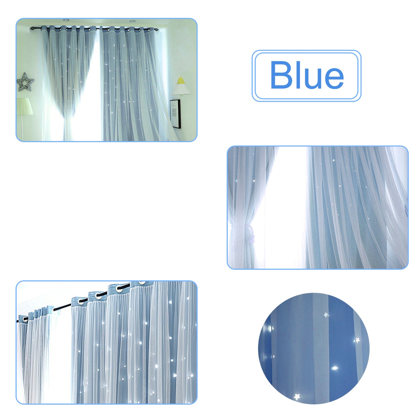 Tulle Blackout Curtains, Hollow Star Design, Modern Style Living Room, Bedroom Chiffon Window Voiles, Tulle Blinds