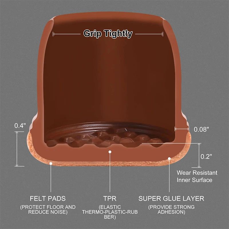 Premium Chair Leg Caps – Heavy-Duty Rubber Feet & Felt Furniture Leg Protectors (Fits Round & Square Legs)