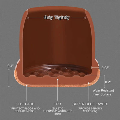 Premium Chair Leg Caps – Heavy-Duty Rubber Feet & Felt Furniture Leg Protectors (Fits Round & Square Legs)