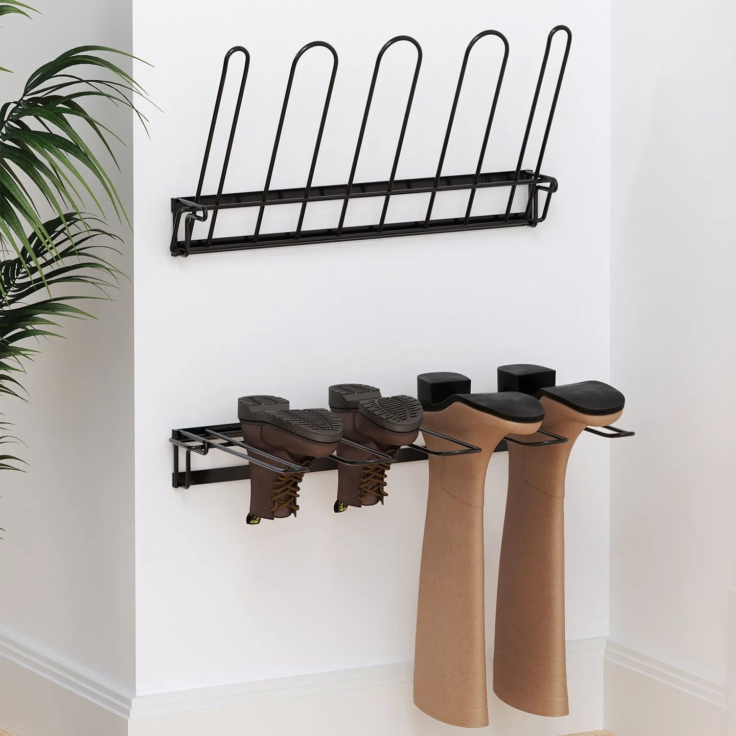 Wall Mounted Metal Boot Rack Organizer Holds 4 Pairs Sturdy Anti Rust Boot Hanger for Closet Entryway Garage