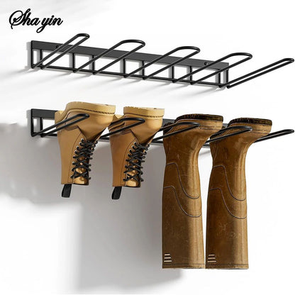 Wall Mounted Metal Boot Rack Organizer Holds 4 Pairs Sturdy Anti Rust Boot Hanger for Closet Entryway Garage