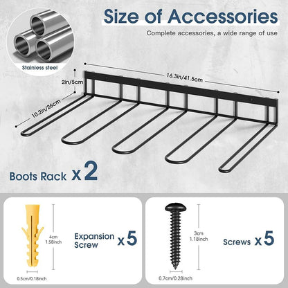 Wall Mounted Metal Boot Rack Organizer Holds 4 Pairs Sturdy Anti Rust Boot Hanger for Closet Entryway Garage