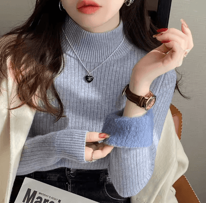 Womens Turtleneck Sweater Velvet Lined Thermal Knit Winter Top