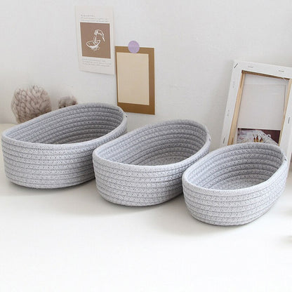 Hand Woven Cotton Thread Storage Basket, Boat-Shaped Storage Box for Toys, Cosmetics, Office, and Stationery