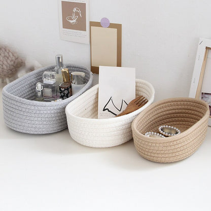 Hand Woven Cotton Thread Storage Basket, Boat-Shaped Storage Box for Toys, Cosmetics, Office, and Stationery