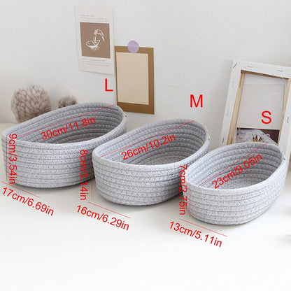 Hand Woven Cotton Thread Storage Basket, Boat-Shaped Storage Box for Toys, Cosmetics, Office, and Stationery