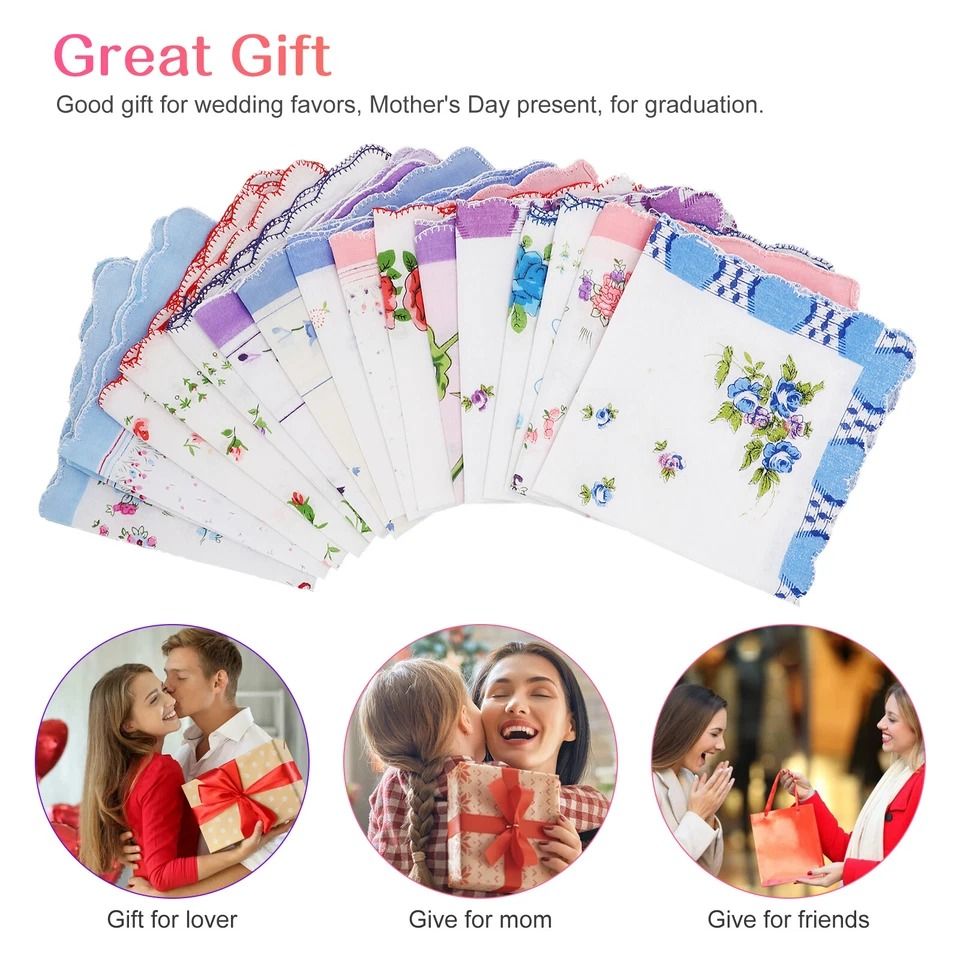Classic Cotton Lady Handkerchiefs - Vintage Floral Pocket Squares for Women