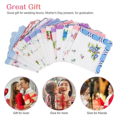 Classic Cotton Lady Handkerchiefs - Vintage Floral Pocket Squares for Women