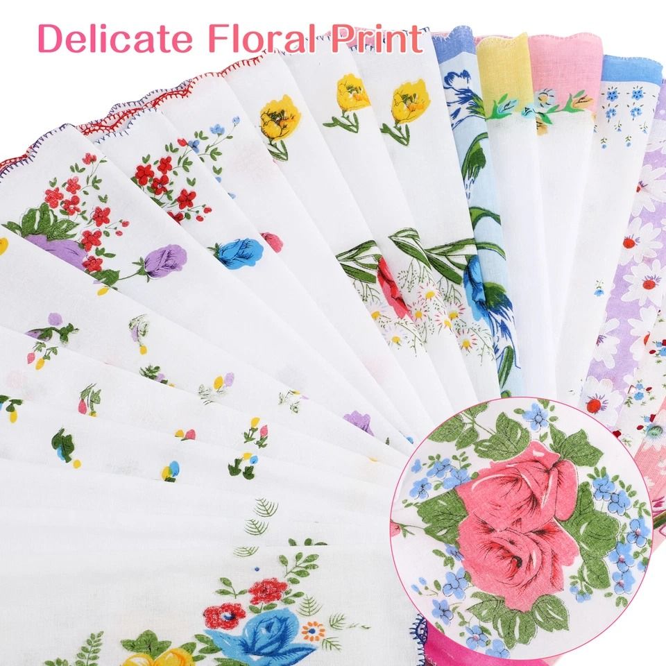 Classic Cotton Lady Handkerchiefs - Vintage Floral Pocket Squares for Women